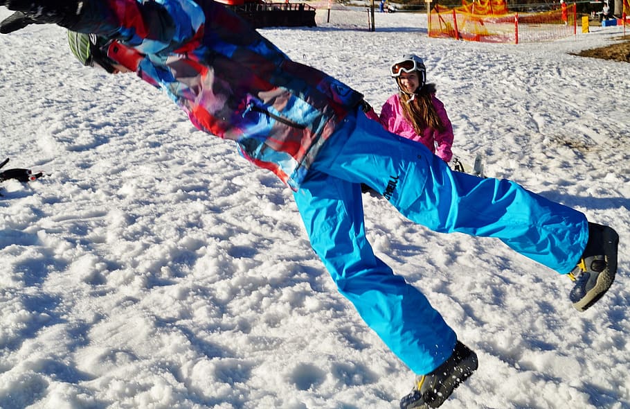 winter, snow, jump, pleasure, fun, mountains, cold temperature HD wallpaper