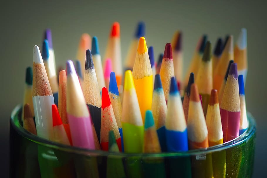 closeup photo of assorted-color of coloring pencils, colored