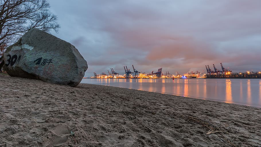 waters, sunset, sea, dawn, sky, elbe, hamburg, north, wave HD wallpaper