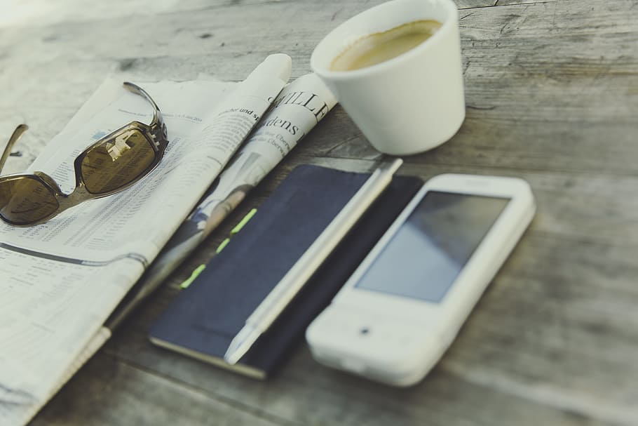 white slide phone on top of brown wooden surface, coffee, hot HD wallpaper