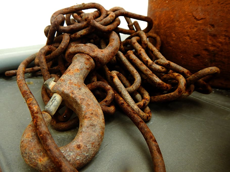 chains, oxide, iron, metal, old, close-up, rusty, strength, HD wallpaper
