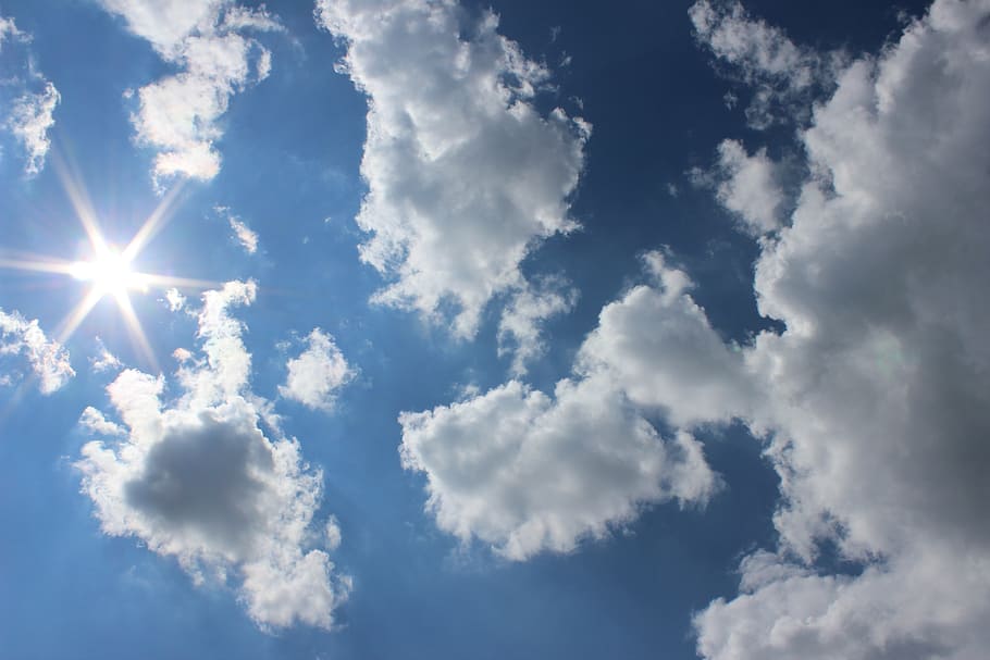 clouds, sun, blue, heaven, light, summer, nature, weather, backgrounds HD wallpaper