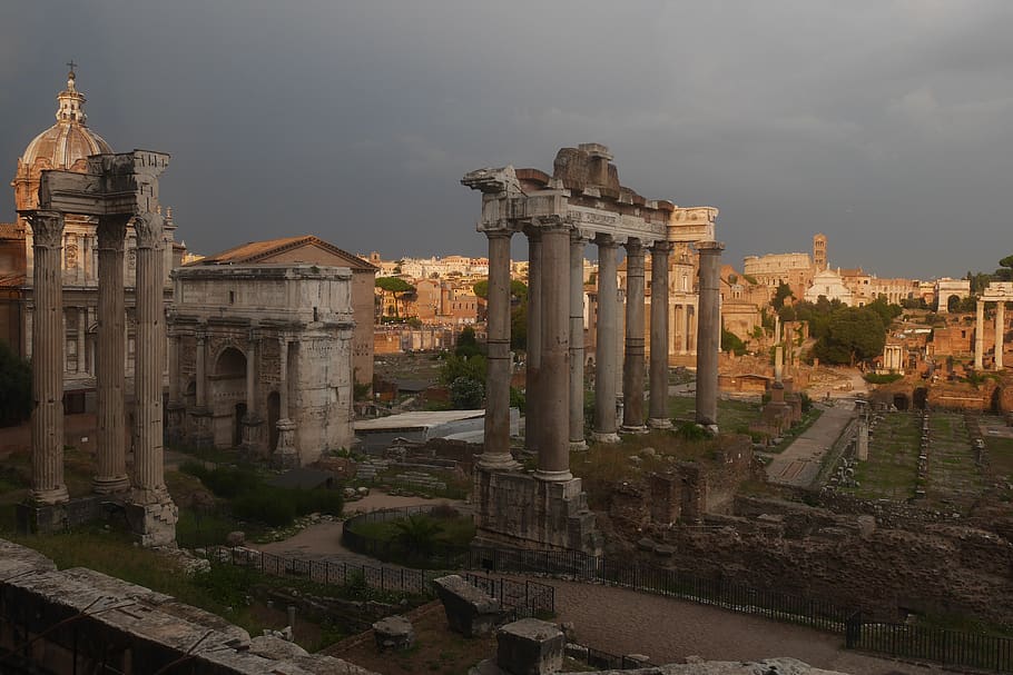 rome, italy, roman forum, architecture, sunset, culture, built structure, HD wallpaper