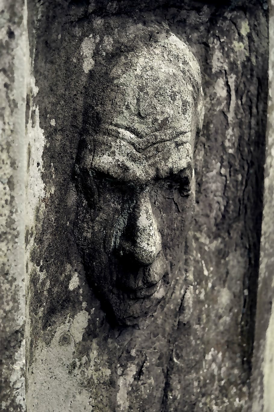 male portrait wall carving, face, grave, head, sculpture, cemetery HD wallpaper