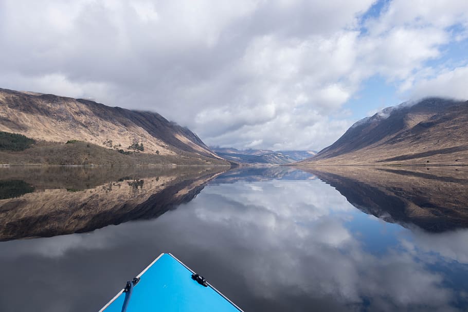 water, boat, loch, clouds, sky, travel, summer, fishing, reflection HD wallpaper