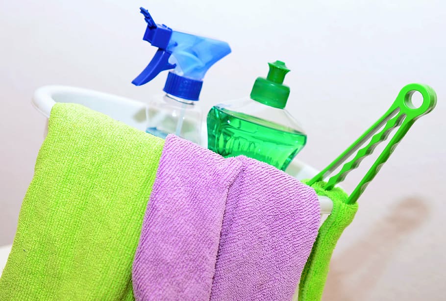 household cleaning tool set, rag, cleaning rags, budget, cleaning agents, HD wallpaper