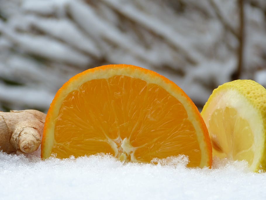 sliced citrus fruit beside ginger, orange, lemon, tee, hot lemon HD wallpaper