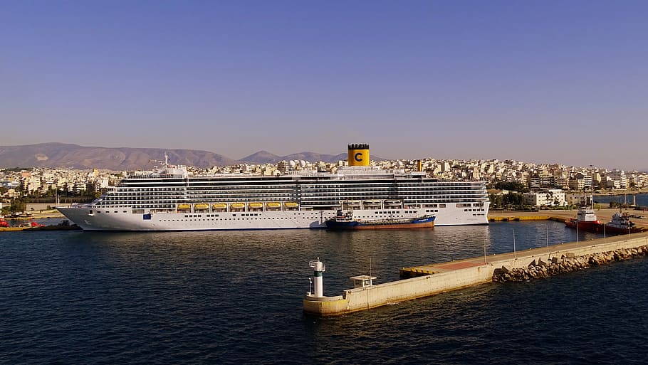 greece, piraeus, port, ship, water, boot, sea, transportation, HD wallpaper