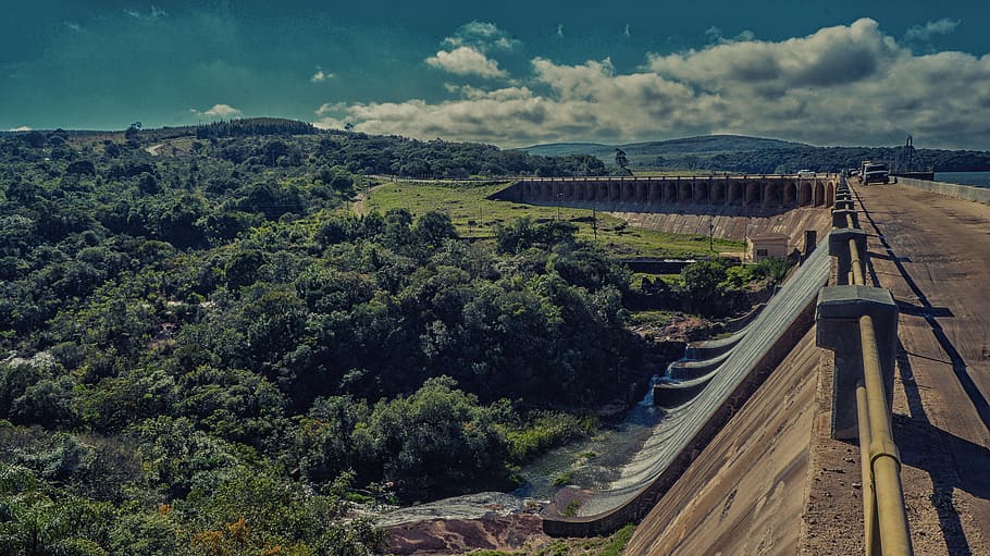 tree, mato, forest, sky, clouds, dam, rio, barrier, lake, pond HD wallpaper