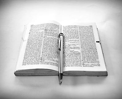 gray pen on book, white, backgrounds, blank, textbook, 3d, macro HD wallpaper