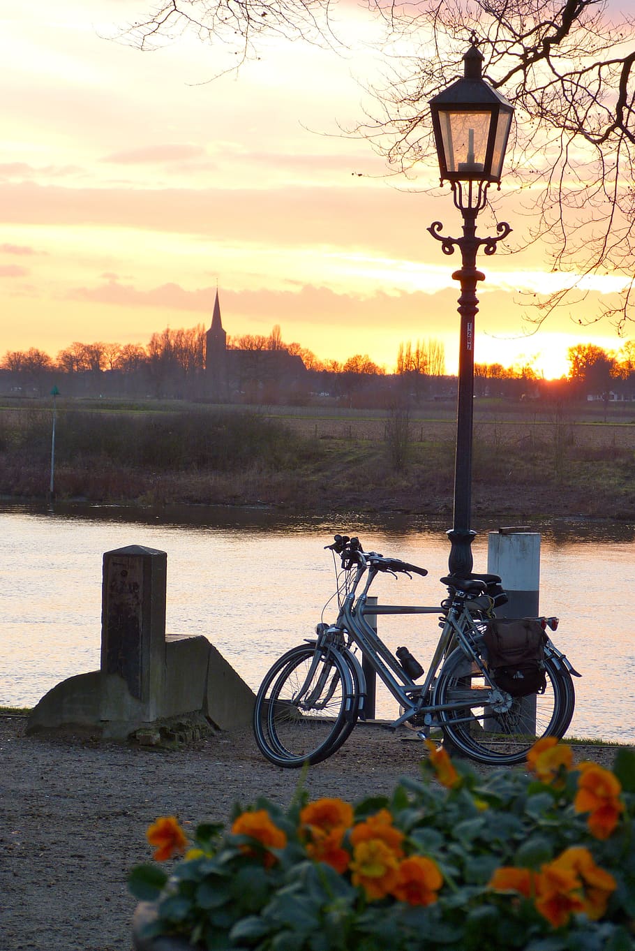 river, sunset, abendstimmung, transportation, architecture HD wallpaper