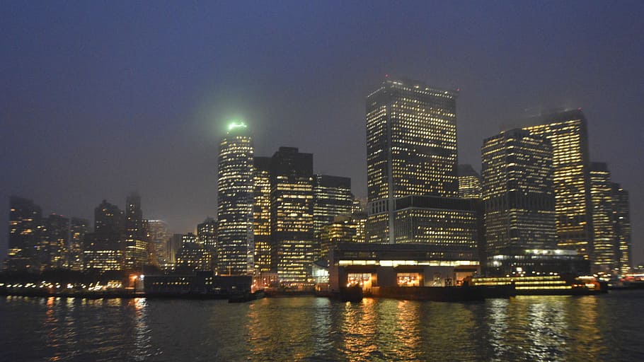 Skyline, Night, Cityscape, reflection, illuminated, waterfront HD wallpaper