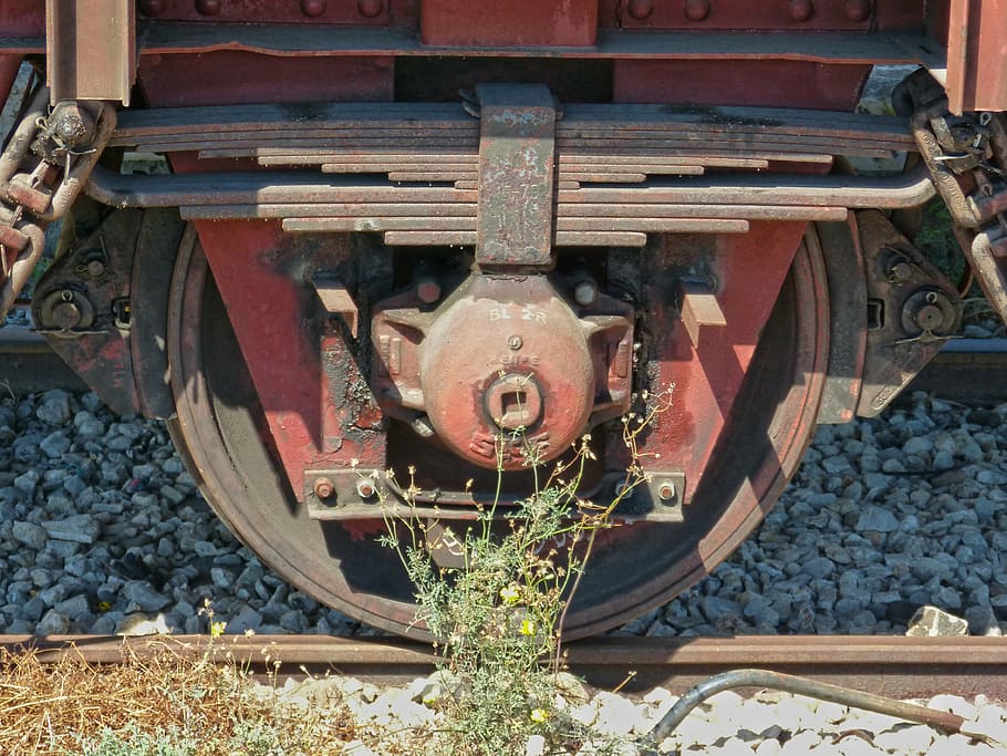 wheel, train, boje, crossbow, old train, abandoned, day, track HD wallpaper