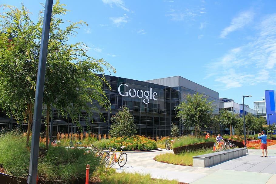 Google building during daytime, plex, california, logo, office, HD wallpaper