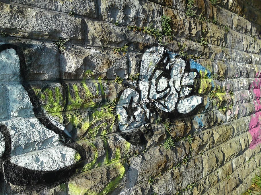 Graffiti, Stones, Stone Wall, grey, structure, joints, architecture HD wallpaper