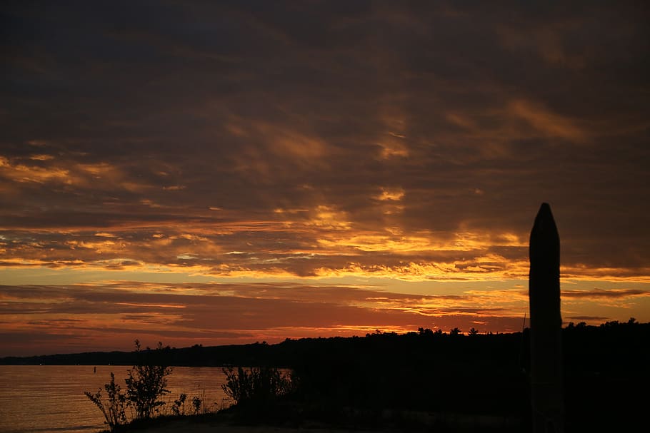 orange, sky, sunset, beach, lake, cloud - sky, beauty in nature HD wallpaper