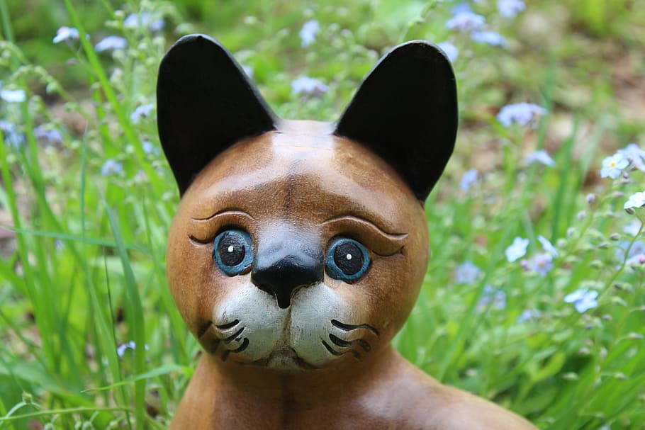 Cat, Head, Deco, Close, holzfigur, animal, nature, animals And Pets HD wallpaper
