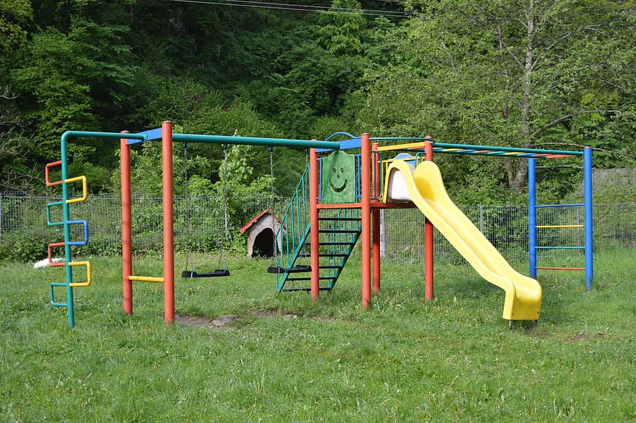 playground, nature, green, slide, sport, fun, outdoors, playing, HD wallpaper