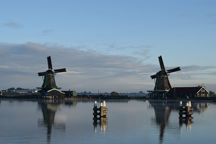 mill, lake, reflection, holland, water, windmill, architecture HD wallpaper