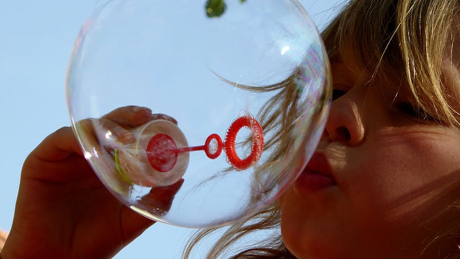 girl making bubble during daytime, soap bubbles, children, games HD wallpaper