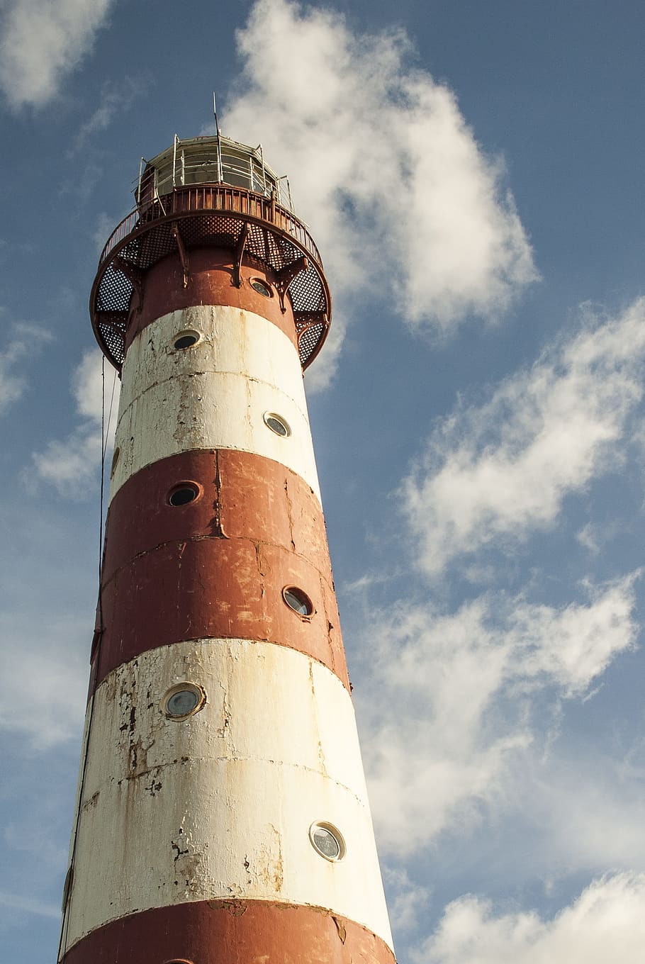 lighthouse, old, tower, landmark, red, white, sea, travel, navigation HD wallpaper