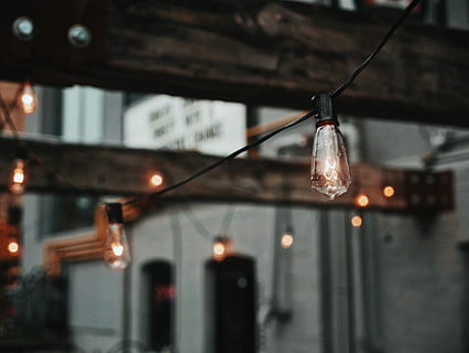 incandescent string light bulbs, black string lights, wire, electric HD wallpaper