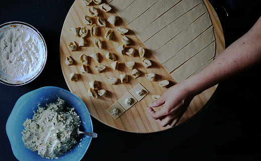 dough on chopping board, person, making, manti, cooking, kitchen HD wallpaper