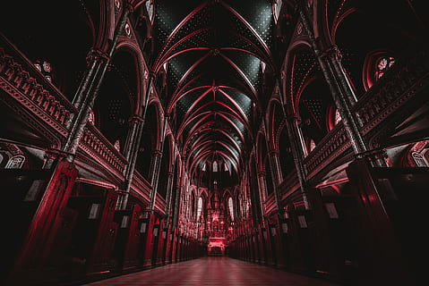 photography of inside building, red and black building interior HD wallpaper