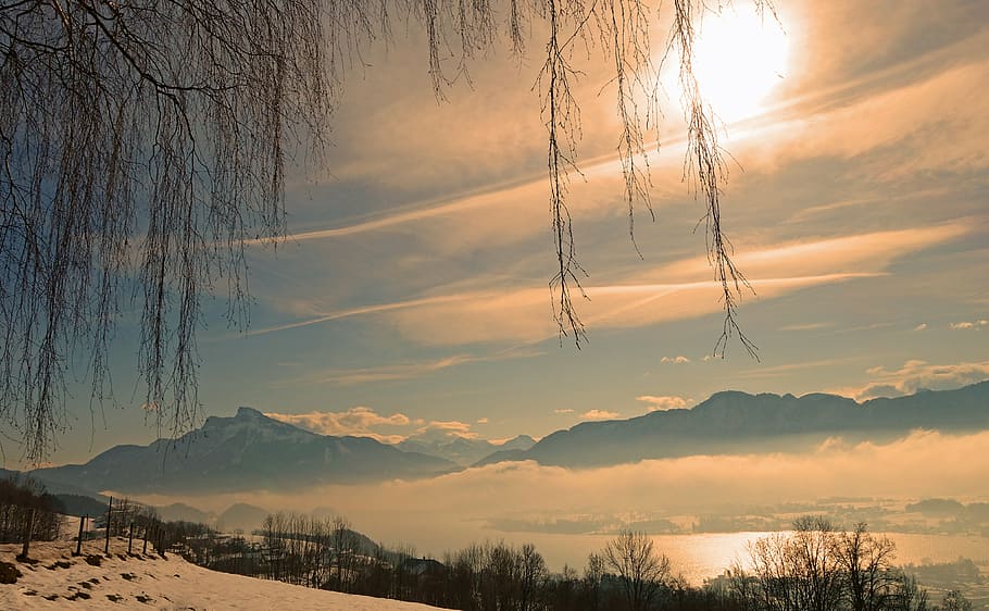 landscape photography of mountains covered in fogs during winter HD wallpaper