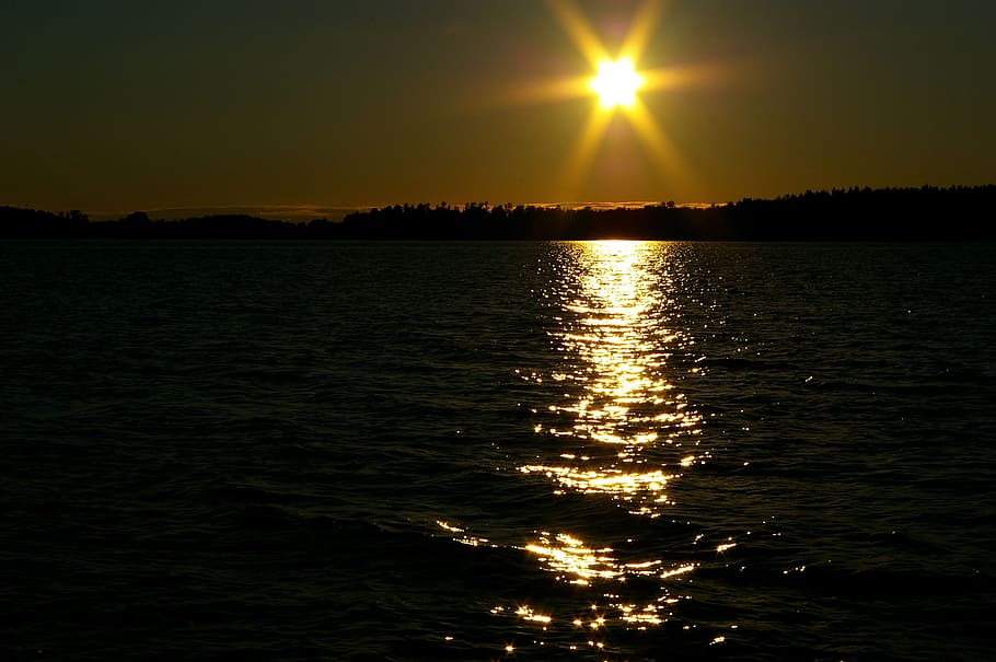 sunset, star, night sky, reflection, mirroring, water, beauty in nature HD wallpaper