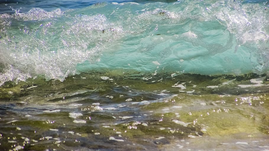 ocean waves, bubbles, foam, spray, close up, energy, water HD wallpaper