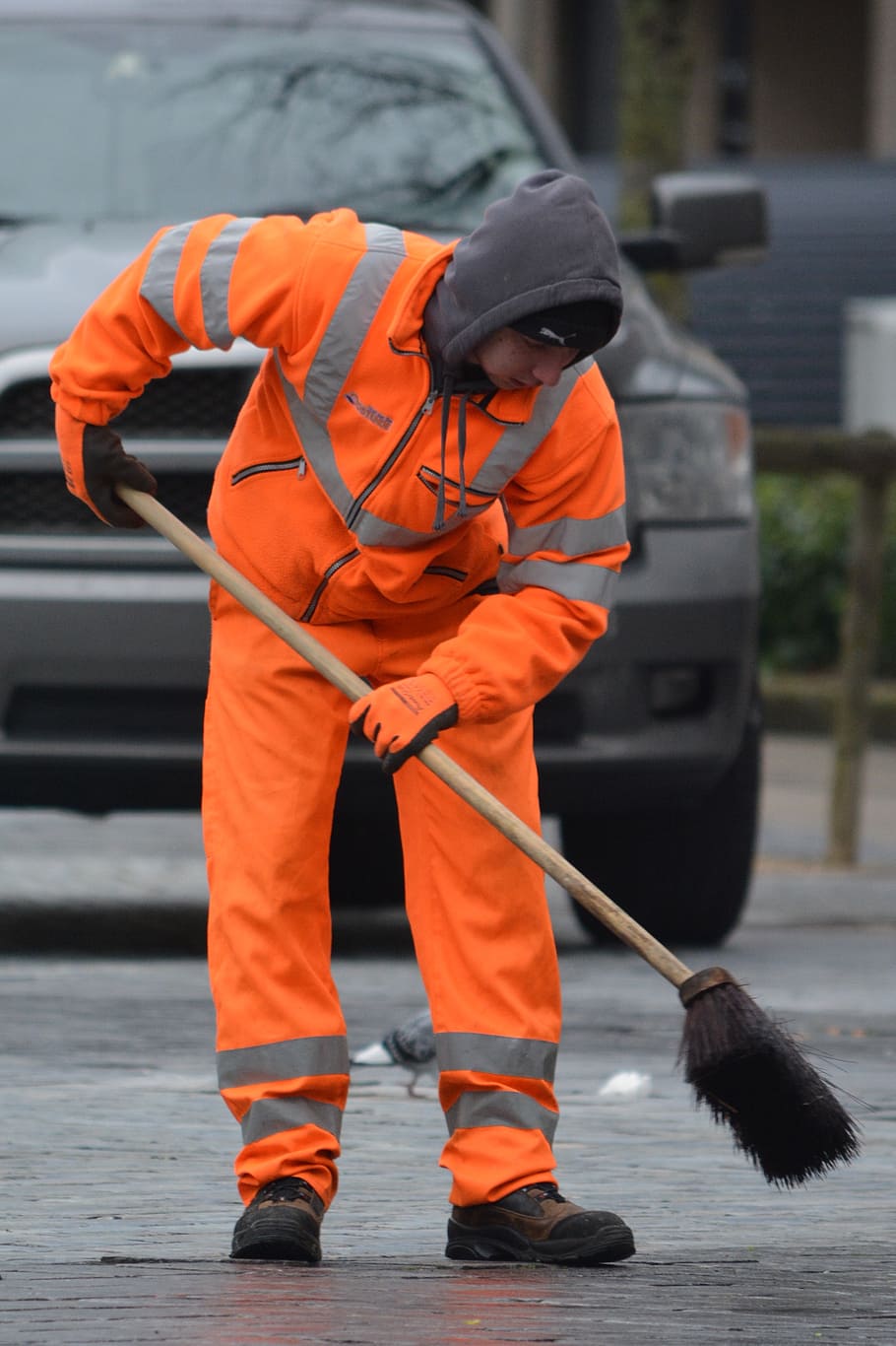 orange, brush, wagner, cleaning, people, scavenger, uniform HD wallpaper