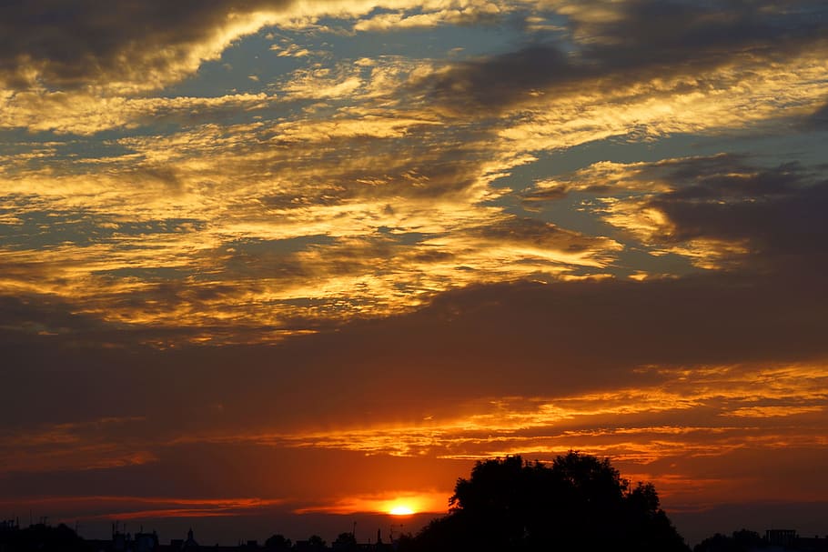 sunset, clouds, sky, nature, summer, landscape, evening, west HD wallpaper