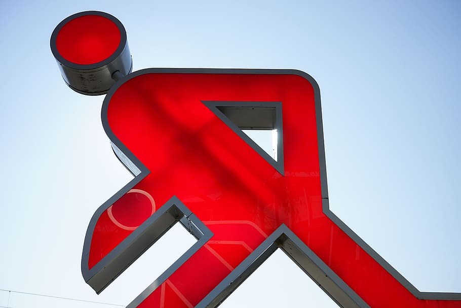 males, figure, bright, red, jogger, man, person, stylized, sky HD wallpaper