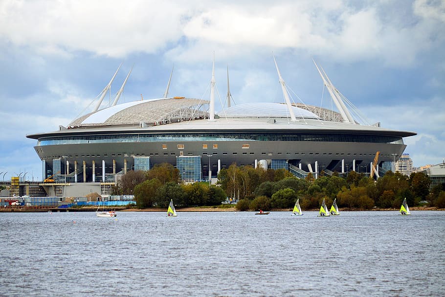 sail boats on body of water, Saint Petersburg, Stadium, Fifa, HD wallpaper