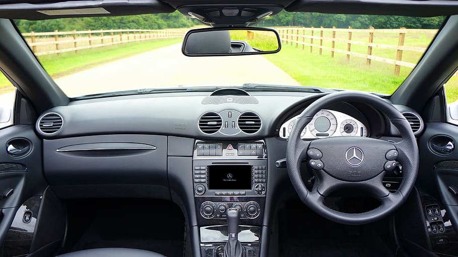 black Mercedes-Benz interior, car, vehicle, auto, automobile