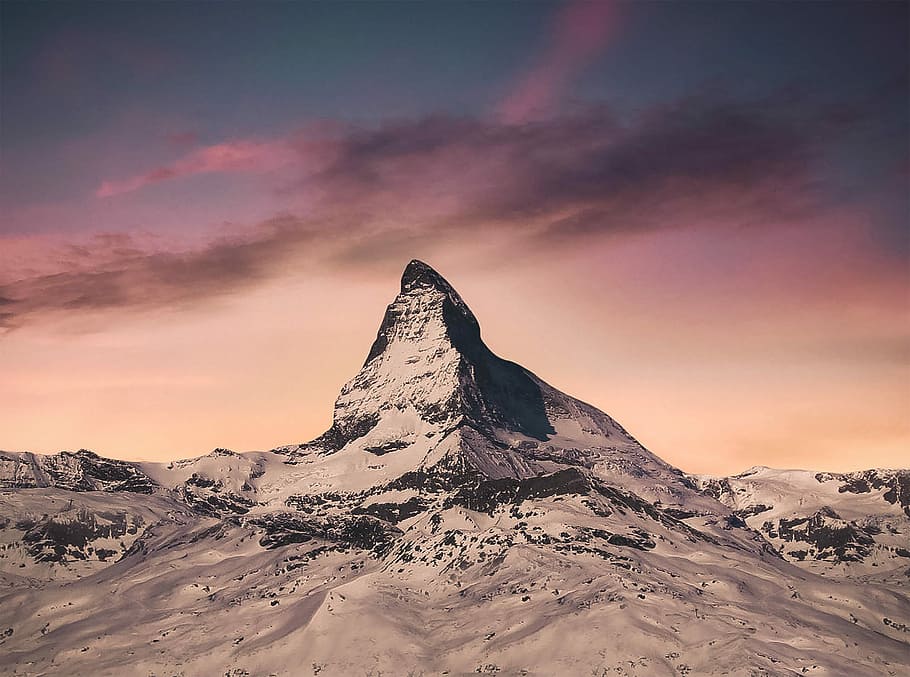 alp mountain at golden hour, sky, view, nature, snow, cold temperature HD wallpaper