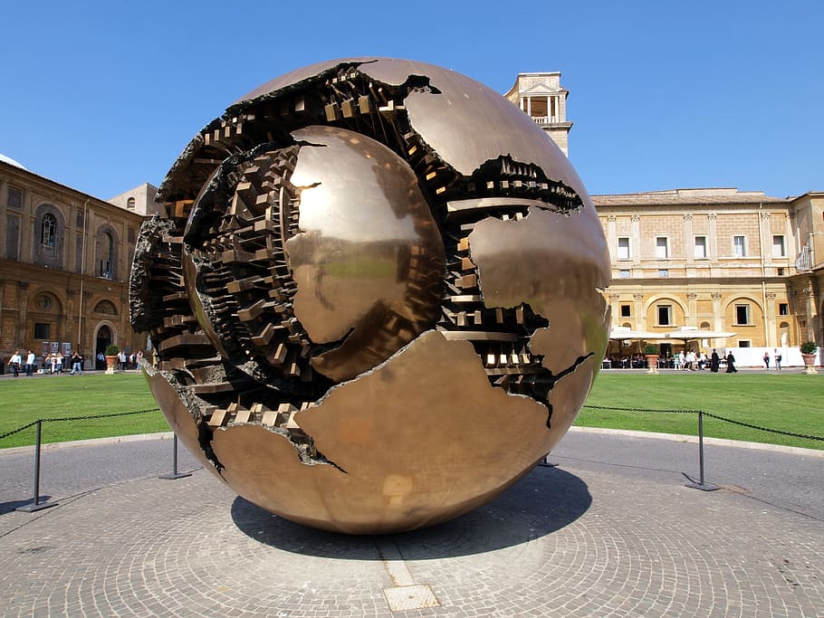 brown ball decor, vatican, museum, sculpture, monument, architecture, HD wallpaper