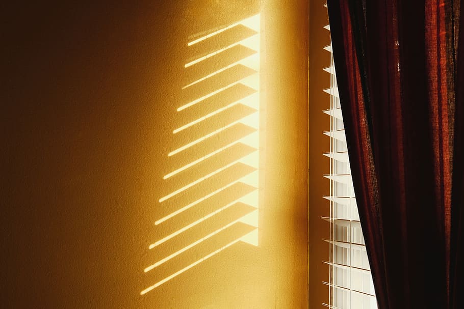 opened red curtain, window light, wall, corner, drape, window shade