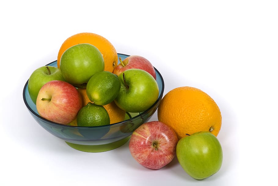 fruit, fruit platter, apple, mat, green, orange, lime, plant HD wallpaper
