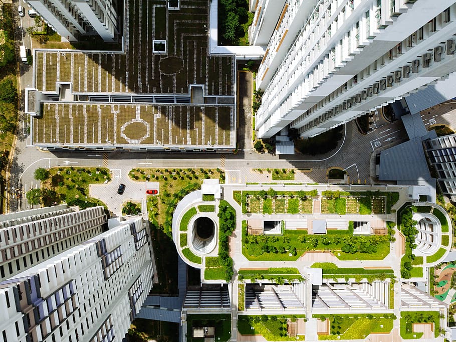 bird's-eye view photography of white buildings, aerial photography of buildings HD wallpaper