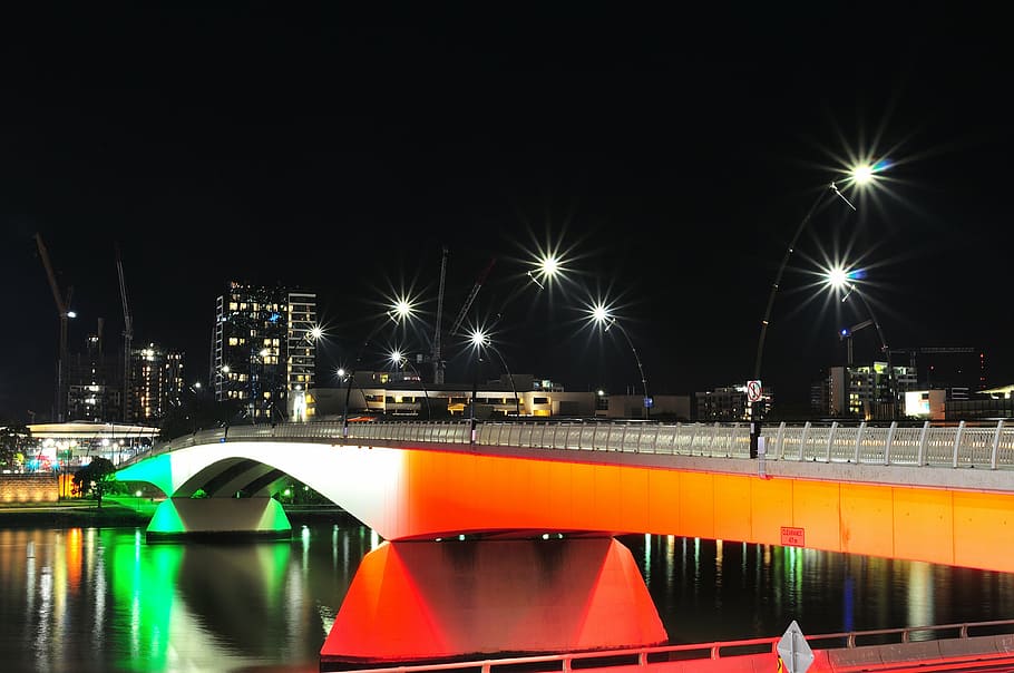 gray concrete bridge wallpaper at night, brisbane, aust, australia HD wallpaper
