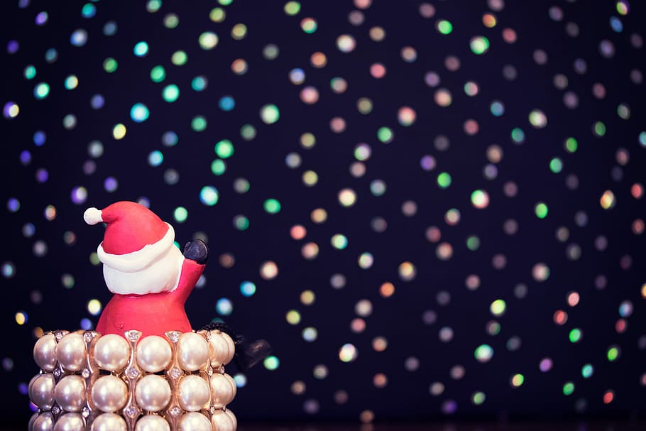 santa claus figurine facing lights, christmas, decoration, backgrounds HD wallpaper