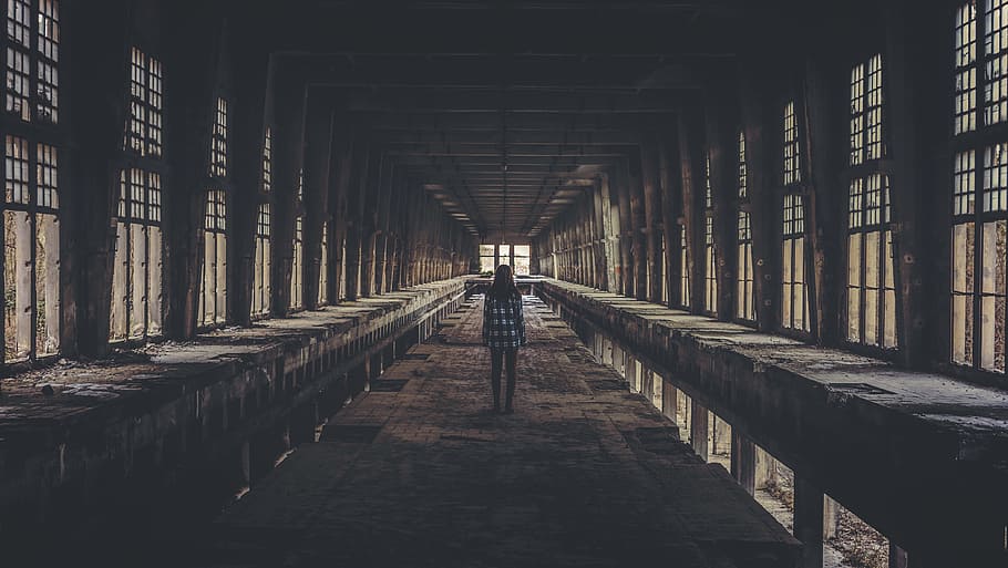 person standing inside building, person standing on road, in blue HD wallpaper