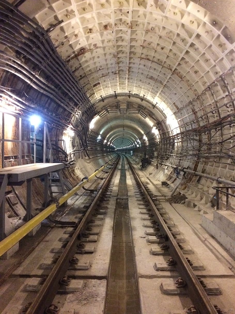 metro, tunnel, railway, construction, rails, sleepers, track, HD wallpaper