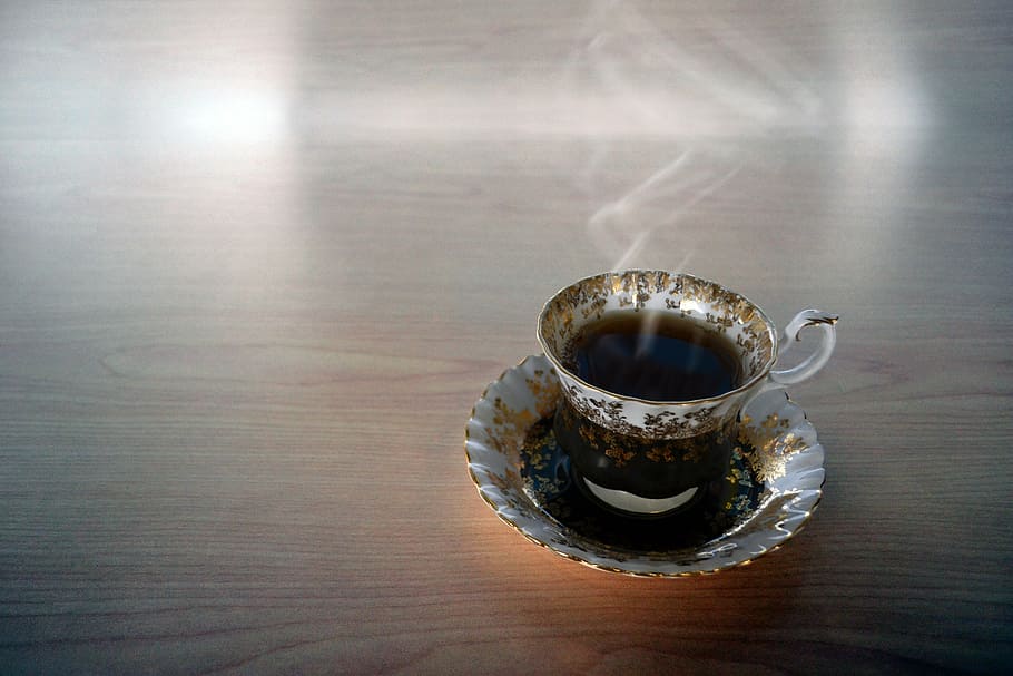 cup filled with black substance, tea, teacup, cup of tea, drink