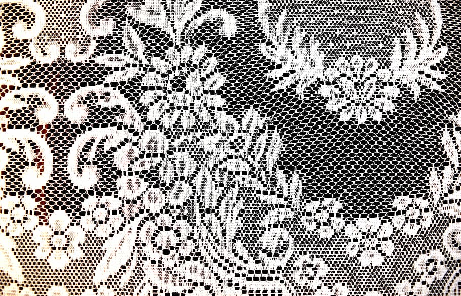 gray floral textile, flowers, pattern, curtain, network, privacy HD wallpaper