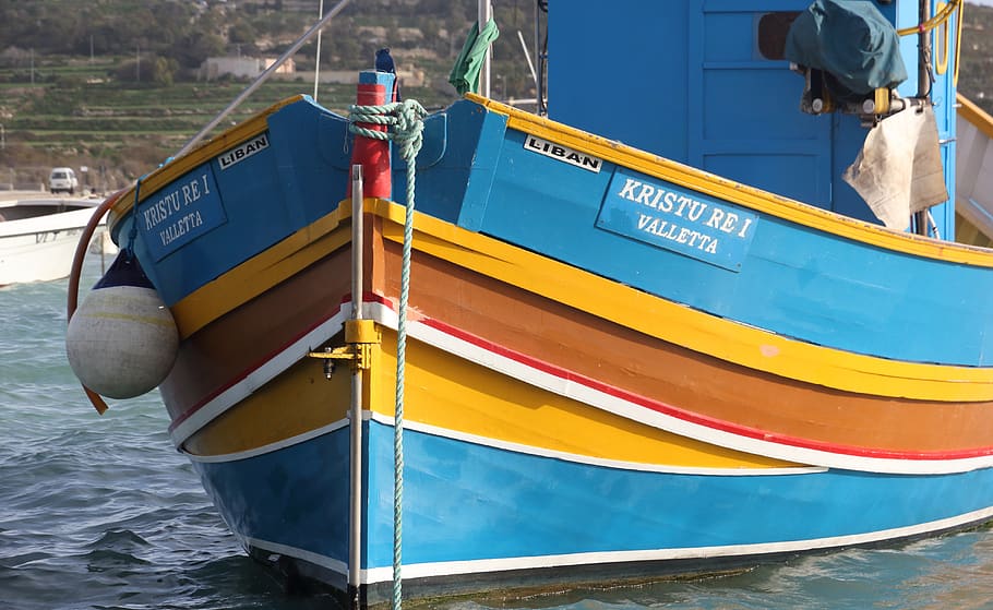 malta, marsaxlokk, water, fishing, boat, watercraft, transportation, HD wallpaper