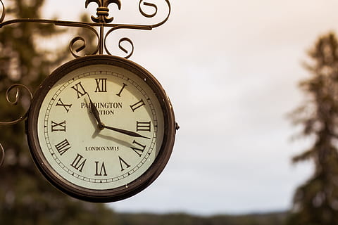 round black Padington clock at 11:18, time, train station, number HD wallpaper