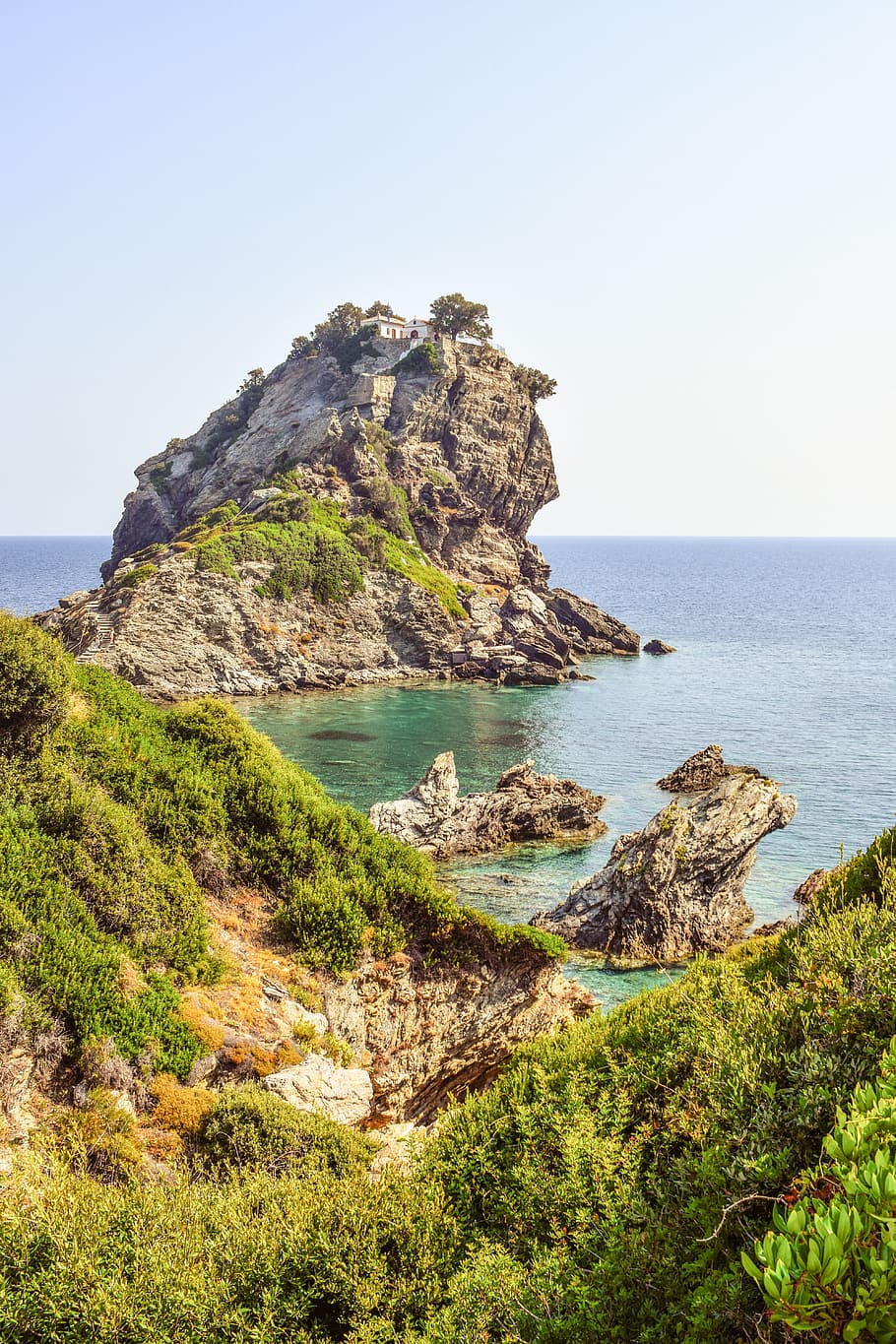greece, skopelos, kastri, ayios ioannis, rock, coast, nature